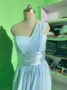 Elegant Light Blue One-Shoulder Dress