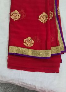 Red Saree with Gold Embroidery