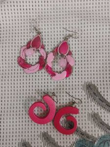 Charming Pink Feather Hoop Earrings,combo of 2