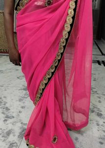 Beautiful Pink Saree with Embellished Border