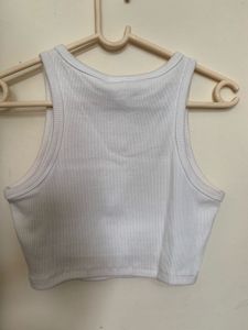 White Ribbed Cropped Tank Top