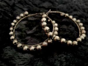 Big Hoop Earrings with Silver Beads