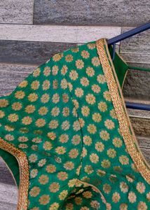 Elegant Emerald Green Brocade Blouse