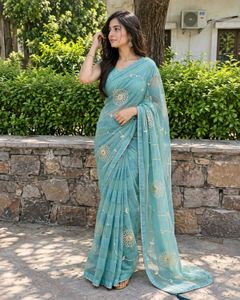 Elegant Teal Embroidered Saree