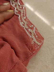 Pink Georgette Handwork Saree + Free Delivery