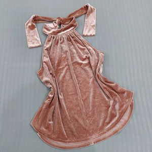 Peach Velvet Halter Neck Top