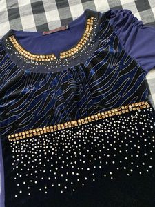 Elegant Embellished Blue Tunic Top