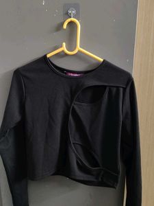 Chic Black Cut-Out Long Sleeve Top