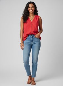 Red Sleeveless Button-Up Top