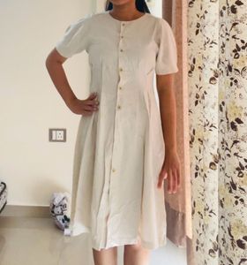 Cream Button-Up Midi Dress