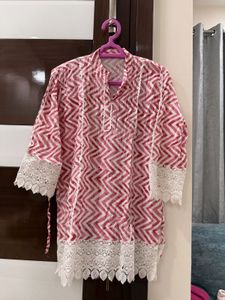 Red & White Geometric Print Kurta