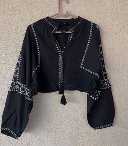 Black Embroidered Crop Top