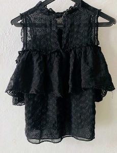 Elegant Black Lace Cold Shoulder Top