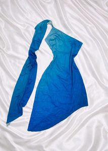 mango asymmetric trendy Blue One-Shoulder dress