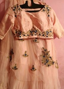 Peach Tiered Lehenga Choli with Embroidery