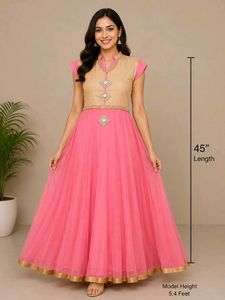 Beautiful Pink Net Ethnic Gown