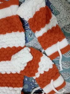 Orange &amp; White Striped Knit Sweater