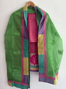 Elegant Pink dress material with Leaf Border