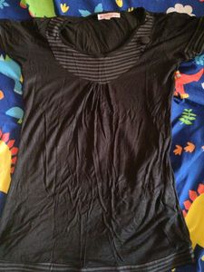 Vintage-Style Black Striped Tunic Top