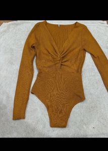 Twist-Front Ribbed Bodysuit