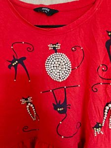 Cute Red Cat Ruffled Top