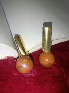 Vintage Amber &amp; Gold Tone Earrings