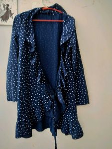 Navy Polka Dot Wrap Top jacket