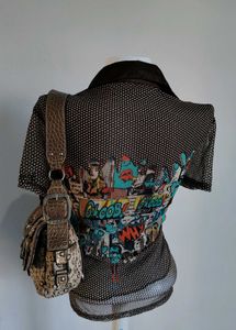 Vintage Unique Comic Print Peplum Top