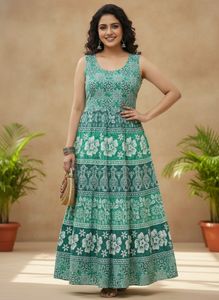 Bohemian Green Floral Print Maxi Dress