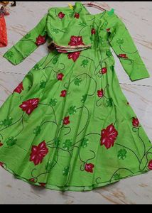 bust 40 Green Floral anarkali and dupatta Set