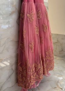Net Embroidered Pink Gown