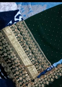 Emerald Green Embroidered dress material