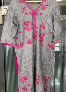 Embroidered Grey Kurti Set