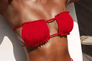 Vibrant Red Ruffled Bikini Top