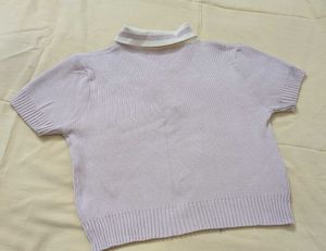 Lavender Ribbed Polo Crop Top