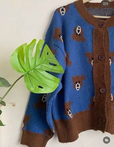 Cute Blue Bear Print Cardigan