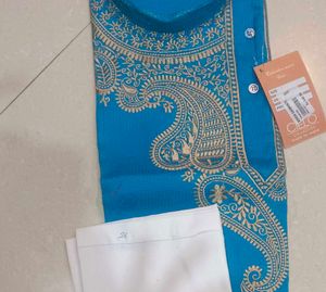 Men's Blue Kurta with Gold Embroidery