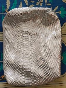 Silver Metallic Snake Print Clutch