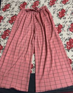 Pink Plaid Wide Leg Palazzo Pants