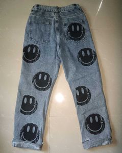 Smiley Face Print Denim Jeans