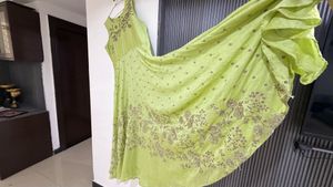 Lime Green Embroidered Ethnic Gown bust 46