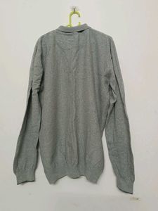 Men's Grey Long Sleeve Polo Sweater