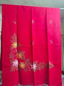 Pure Chilli Red Colour Shawl,With Colourful Embroidery Not Used Especially Made In Manipur..Must Grab It