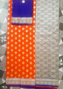 Elegant Orange &amp; Silver Saree