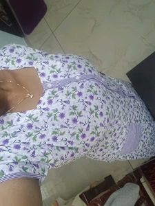 Elegant White &amp; Purple Floral Nighty Set – XL