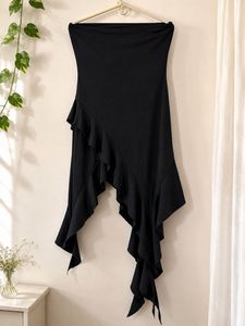 Black Asymmetrical Waterfall Hem Tube Dress
