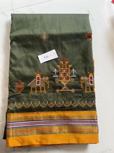 Embroidered Green Silk Saree