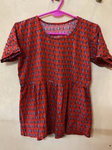Red Printed Short Sleeve Top