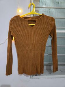 Brown Ribbed Knit Top