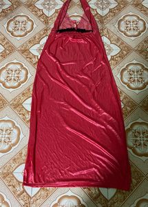 Red Satin Lace Trim Gown